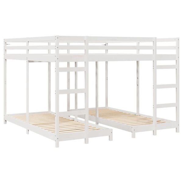 vidaXL Drie-hoog Bunk Bed Frame Wit 200 x 200 cm Massief grenenhout