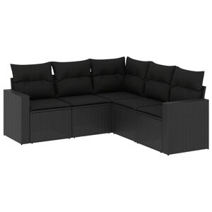 vidaXL 5-delige Loungeset met kussens poly rattan zwart