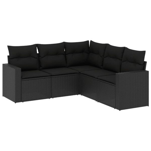 vidaXL 5-delige Loungeset met kussens poly rattan zwart