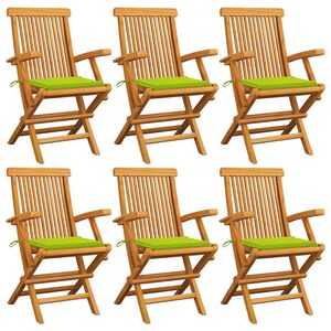 vidaXL Klapstoelen met felgroene kussens, 6 stuks, massief teakhout