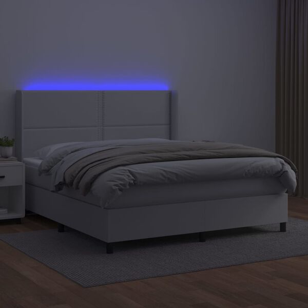 vidaXL Boxspring met matras en LED kunstleer wit 180x200 cm