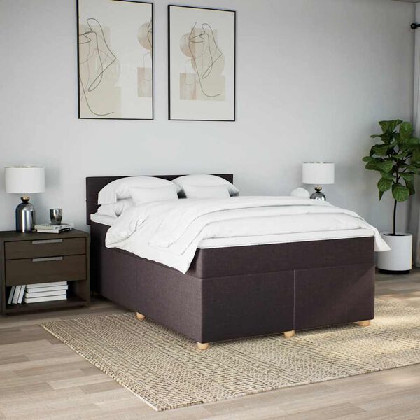 vidaXL Boxspring met matras stof donkerbruin 140x190 cm