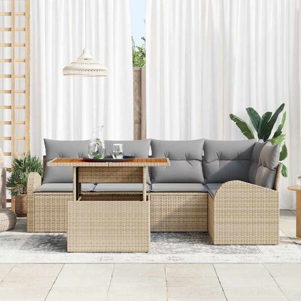 vidaXL Tuin Sofa Set met kussen 6 pcs beige en lichtgrijs