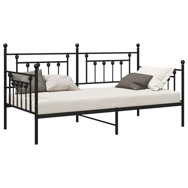 vidaXL Bedframe voor een daybed met hoofdeinde Zwart 90 x 200 cm Staal