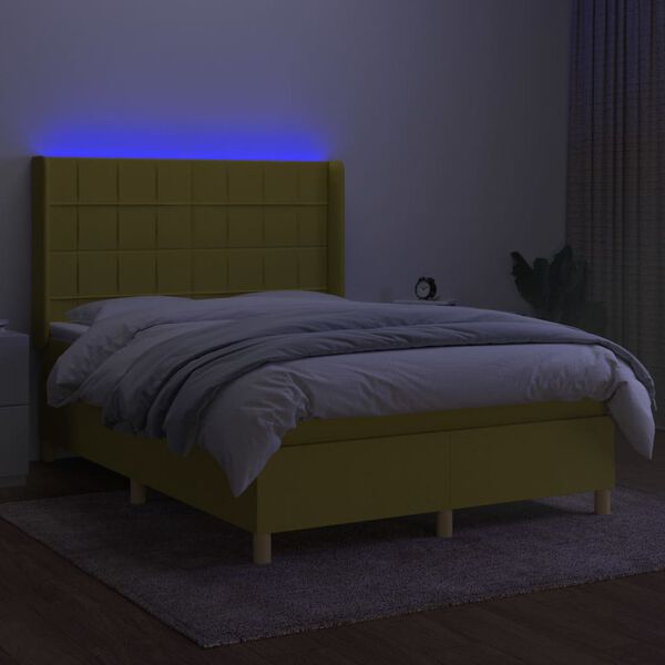 vidaXL Boxspring met matras en LED stof groen 140x200 cm