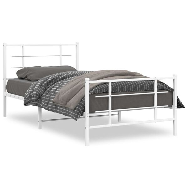 vidaXL Bedframe met hoofd- en voeteneinde metaal wit 107x203 cm