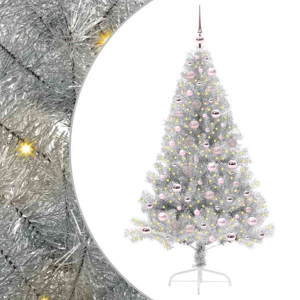 vidaXL Kunstmatig Voorverlicht Kerstboom met 300 LED Zilver 180 cm PET