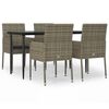 vidaXL 5-delige Tuinset met kussens poly rattan zwart en grijs