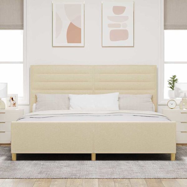 vidaXL Bedframe met hoofdeinde Cr&egrave;me 200 x 200 cm Stof