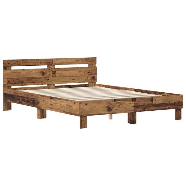 vidaXL Bedframe met hoofdeinde Oudhout 140 x 200 cm Bewerkt hout