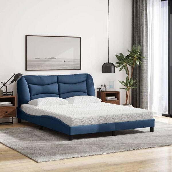 vidaXL Bed met matras "Hvar" stof blauw 160x200 cm