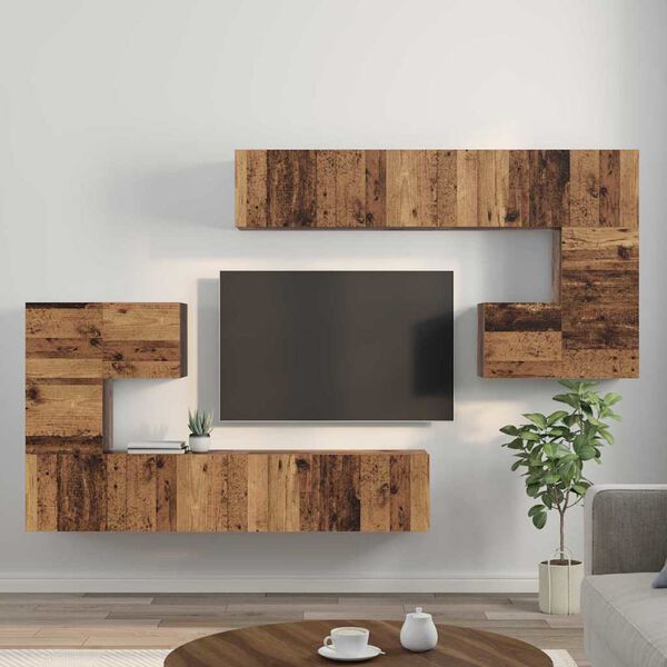 vidaXL TV Eenheden Wandgemonteerd 4 pcs Oud Hout Bewerkt hout