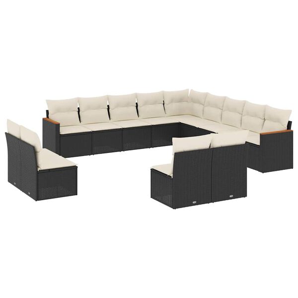 vidaXL 13-delige Loungeset met kussens poly rattan zwart