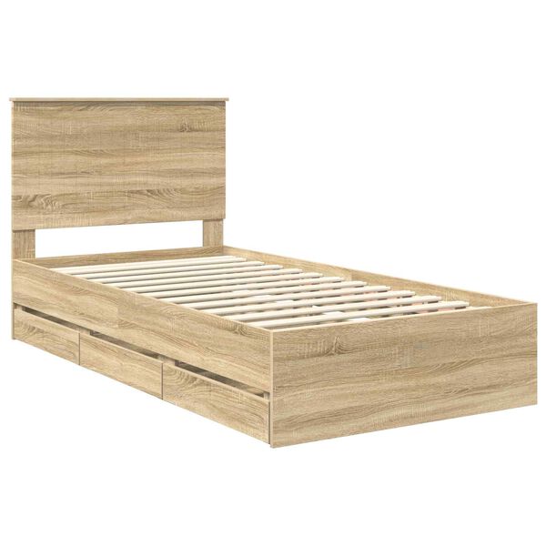 vidaXL Bedframe met lade Sonoma Eiken 100 x 200 cm Ingenieurshout