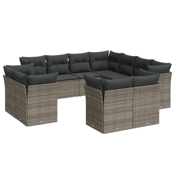 vidaXL 11-delige Loungeset met kussens poly rattan grijs