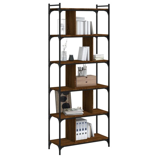 vidaXL Boekenkast 6-laags 76x32x192 cm bewerkt hout bruin eikenkleur