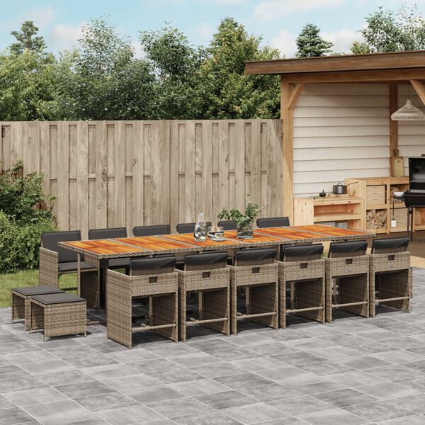 vidaXL 17-delige Tuinset met kussens poly rattan grijs