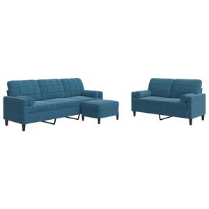 vidaXL 3-delige Loungeset met kussens en bolsters fluweel blauw