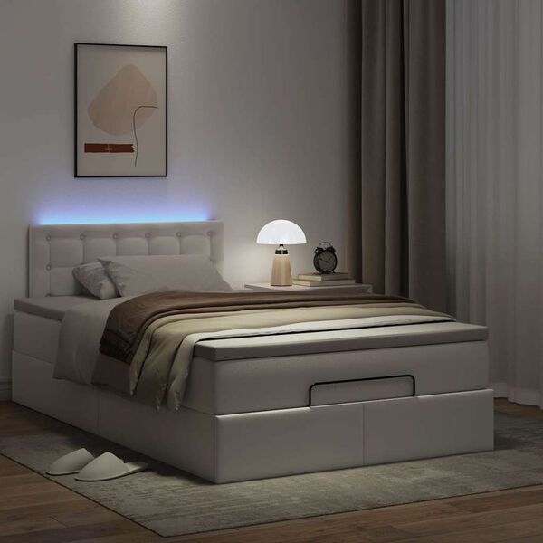 vidaXL Bed poef met matrassen en LED's 120x190cm kunstleer zuiver wit