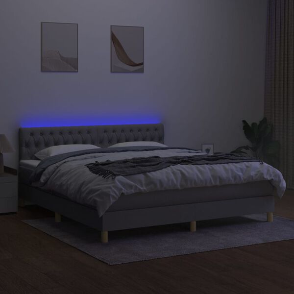 vidaXL Boxspring met matras en LED stof lichtgrijs 160x200 cm
