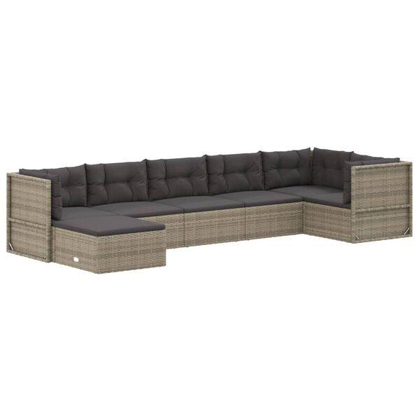 vidaXL 7-delige Loungeset met kussens poly rattan grijs