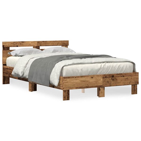vidaXL Bedframe met LED Oudhout 120 x 190 cm Bewerkt hout