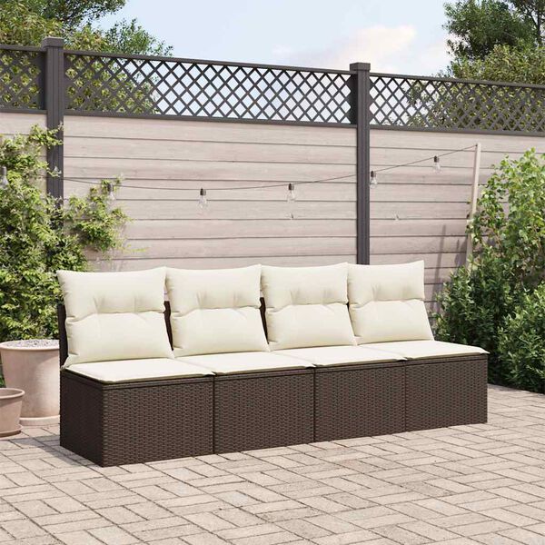 vidaXL Tuinbank 4-zits met kussens poly rattan bruin