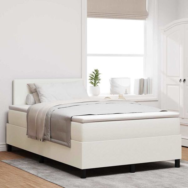 vidaXL Boxspring bed Cr&egrave;me en Wit 193 x 120 x 88 cm Katoenen stof
