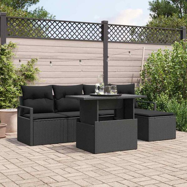 vidaXL Tuin Sofa Set met kussen 6 pcs Zwart poly rattan