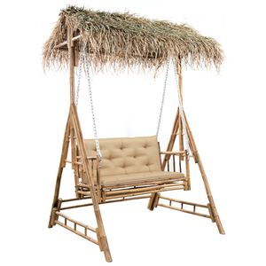 vidaXL Schommelbank 2-zits met palmbladeren en kussen 202 cm bamboe