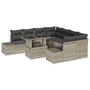 vidaXL Tuin Sofa Set 9 pcs Licht Grijs en Donker Grijs poly rattan