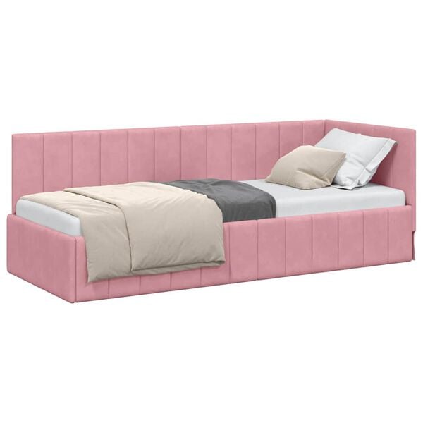 vidaXL Hoekbedframe met hoofdeinde Roze 80 cm x 200 cm Fluweel