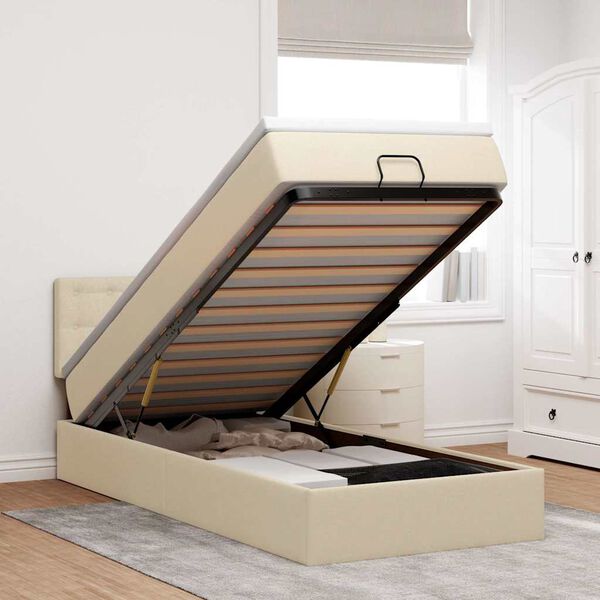 vidaXL Bed met matras 100x200 cm stof cr&egrave;mekleurig