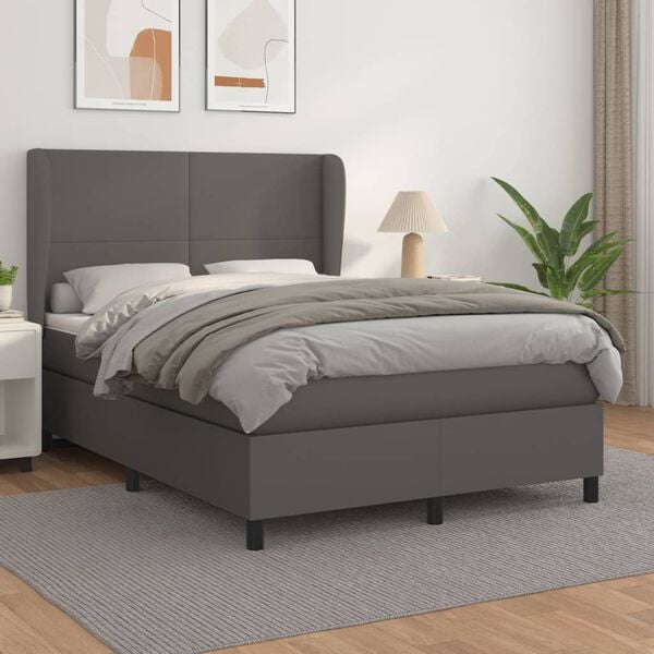 vidaXL Boxspring met matras kunstleer grijs 140x190 cm