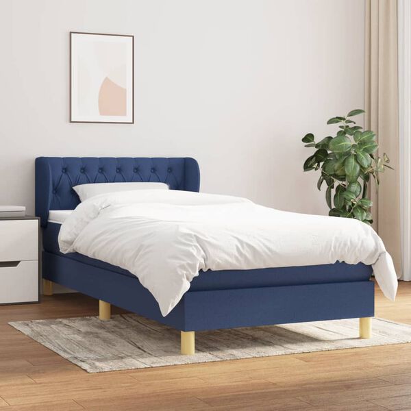 vidaXL Boxspring met matras stof blauw 90x200 cm