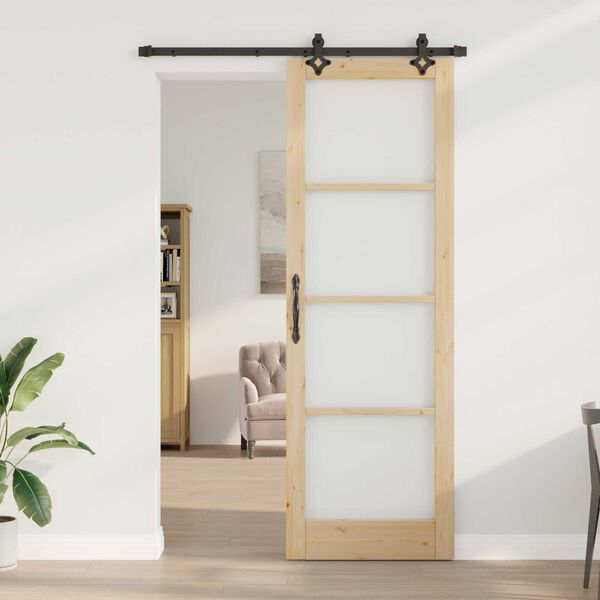 vidaXL Schuifdeur Naturel 78 x 232 cm Massief grenenhout en glas