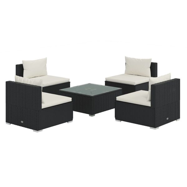 vidaXL 5-delige Loungeset met kussens poly rattan zwart