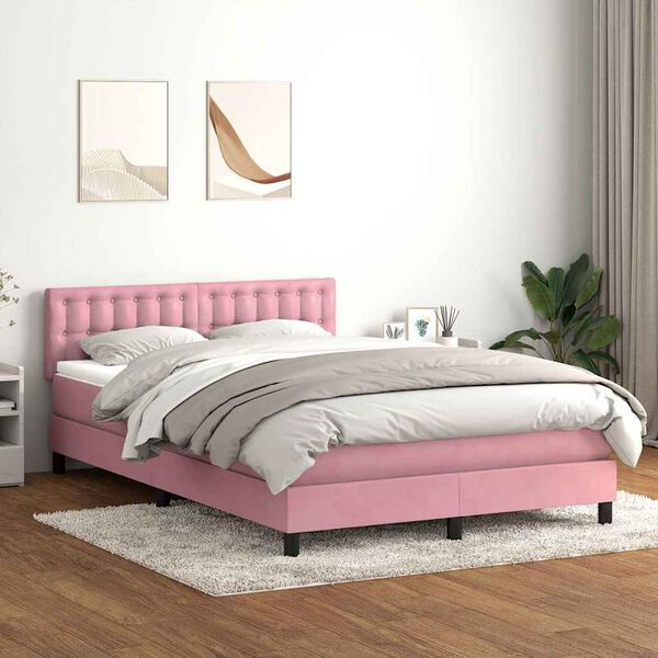 vidaXL Boxspring met matras en LED fluweel roze 160x210 cm