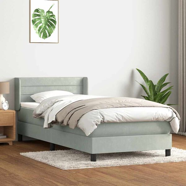 vidaXL Boxspring met matras fluweel lichtgrijs 90x220 cm