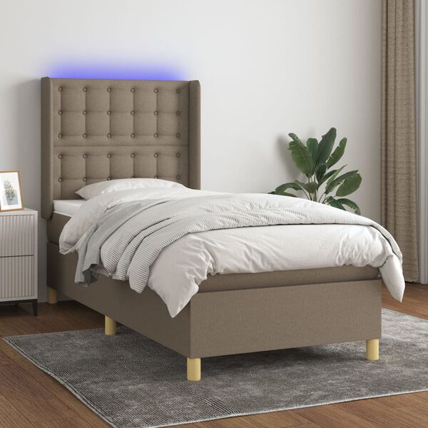 vidaXL Boxspring met matras en LED stof taupe 90x190 cm