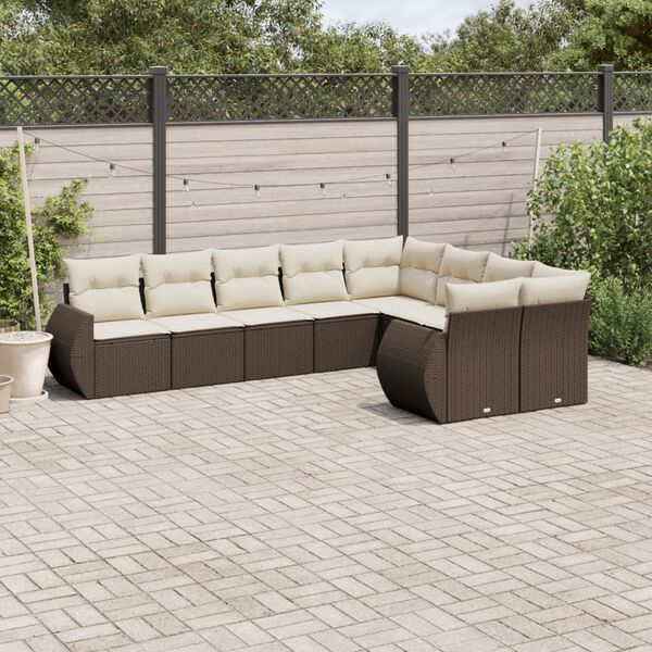 vidaXL 9-delige Loungeset met kussens poly rattan bruin