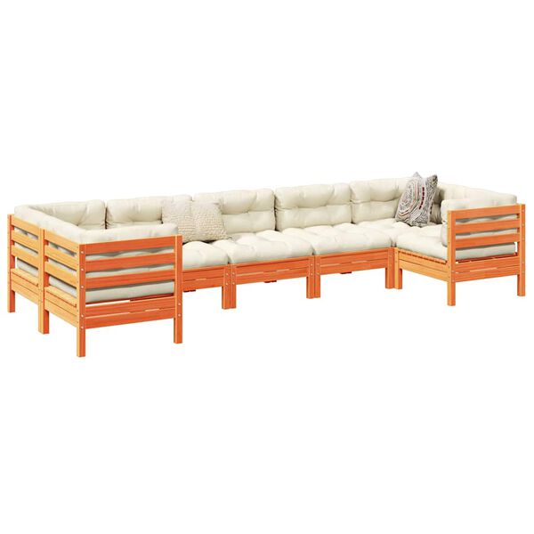 vidaXL 7-delige Loungeset met kussens massief grenenhout wasbruin