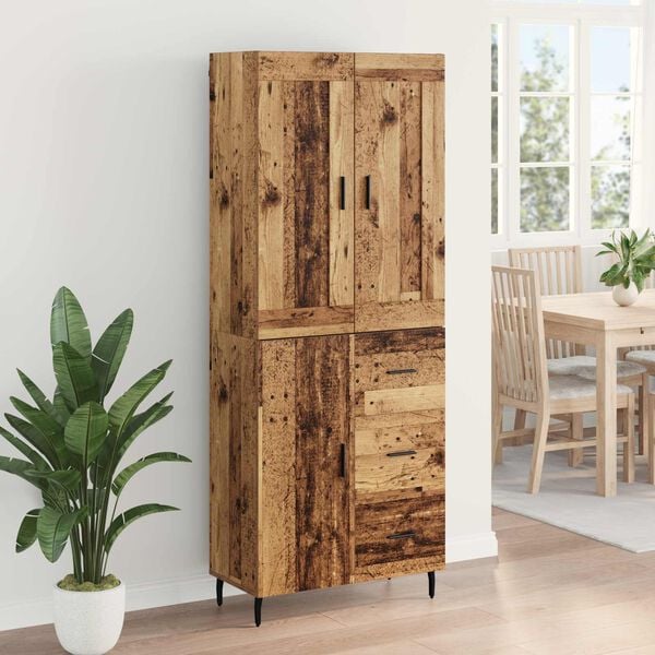 vidaXL Hoge kast met lade 2 pcs Oudhout Bewerkt hout