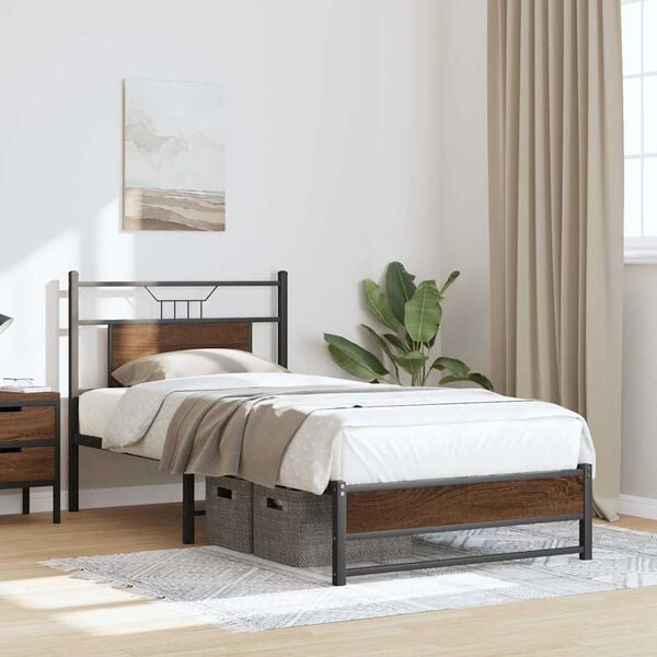 vidaXL Bedframe zonder matras bewerkt hout bruin eikenkleur 75x190 cm