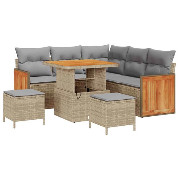 vidaXL Tuinbankenset met kussen 9 pcs Beige en Licht Grijs poly rattan