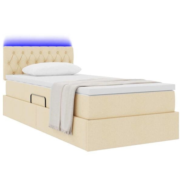 vidaXL Opbergbed met LED met matras met LED Cr&egrave;me 90 x 190 cm Stof