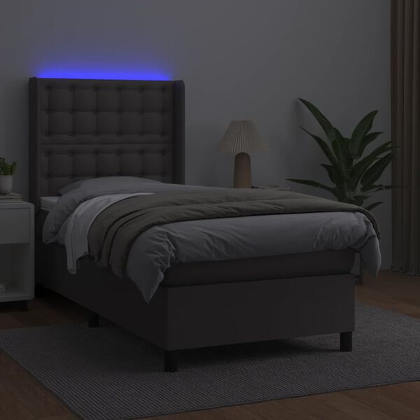 vidaXL Boxspring met matras en LED kunstleer grijs 90x190 cm