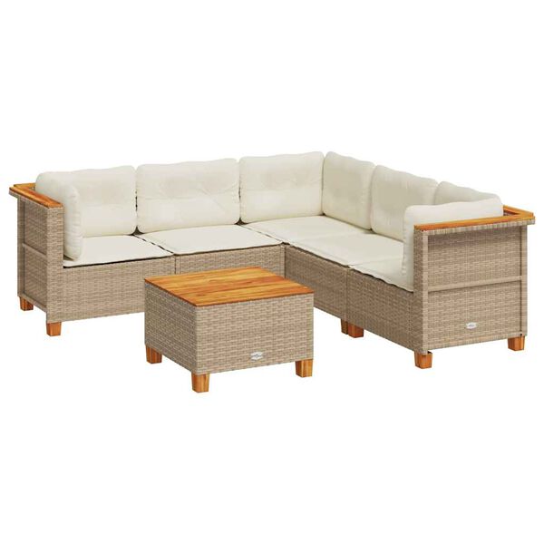 vidaXL 6-delige Loungeset met kussens poly rattan beige