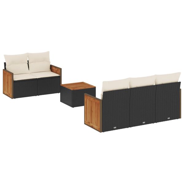 vidaXL 6-delige Loungeset met kussens poly rattan zwart