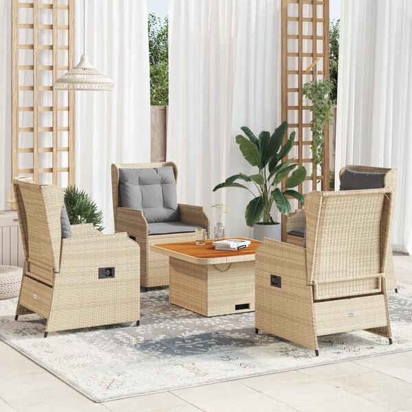 vidaXL 5-delige Loungeset met kussens poly rattan beige